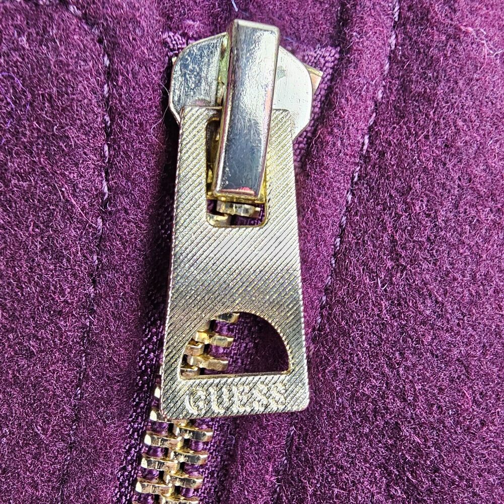 Guess LA Vintage Wool-Blend Moto-Style Gold Zip Detail Coat Wine Women's Large - Picture 5 of 12
